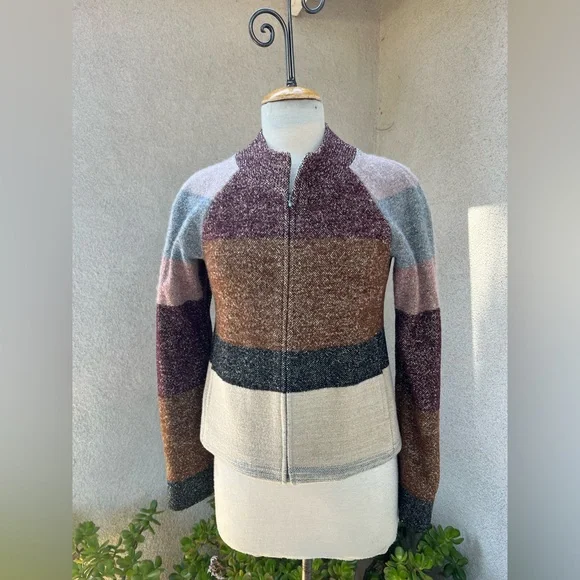 Dries Van Noten wool blend short jacket stripes earth tones Sz 38 XS
